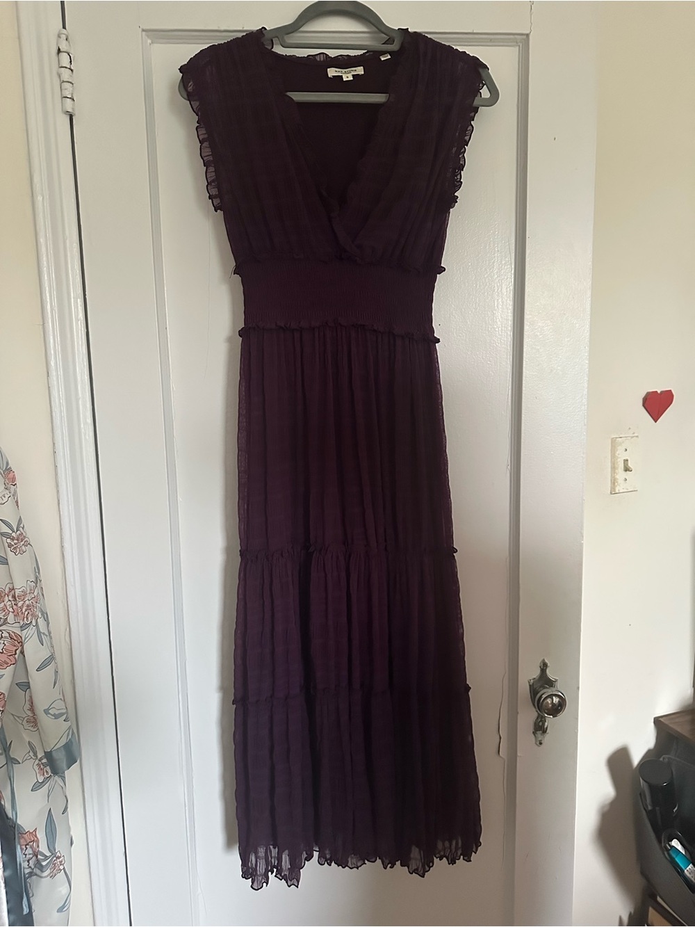 Max Studio Plum Sleeveless V-Neck Tiered Maxi Dress